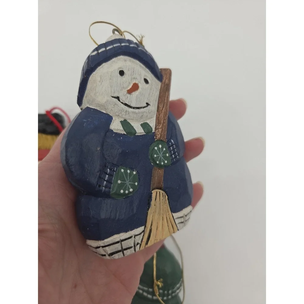 Lot of 4 Mixed Playful Fun Snowman Christmas Ornaments Wood Resin Vntg